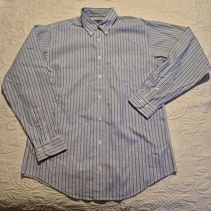 Brooks Brothers boys Large blue and white striped button down shirt EUC